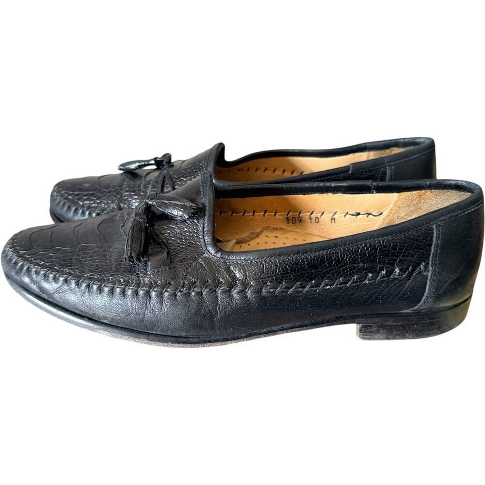 Mens Zelli Kalahari Ostrich Nappa Tassel Black Leather Loafers Slip On Shoes 10